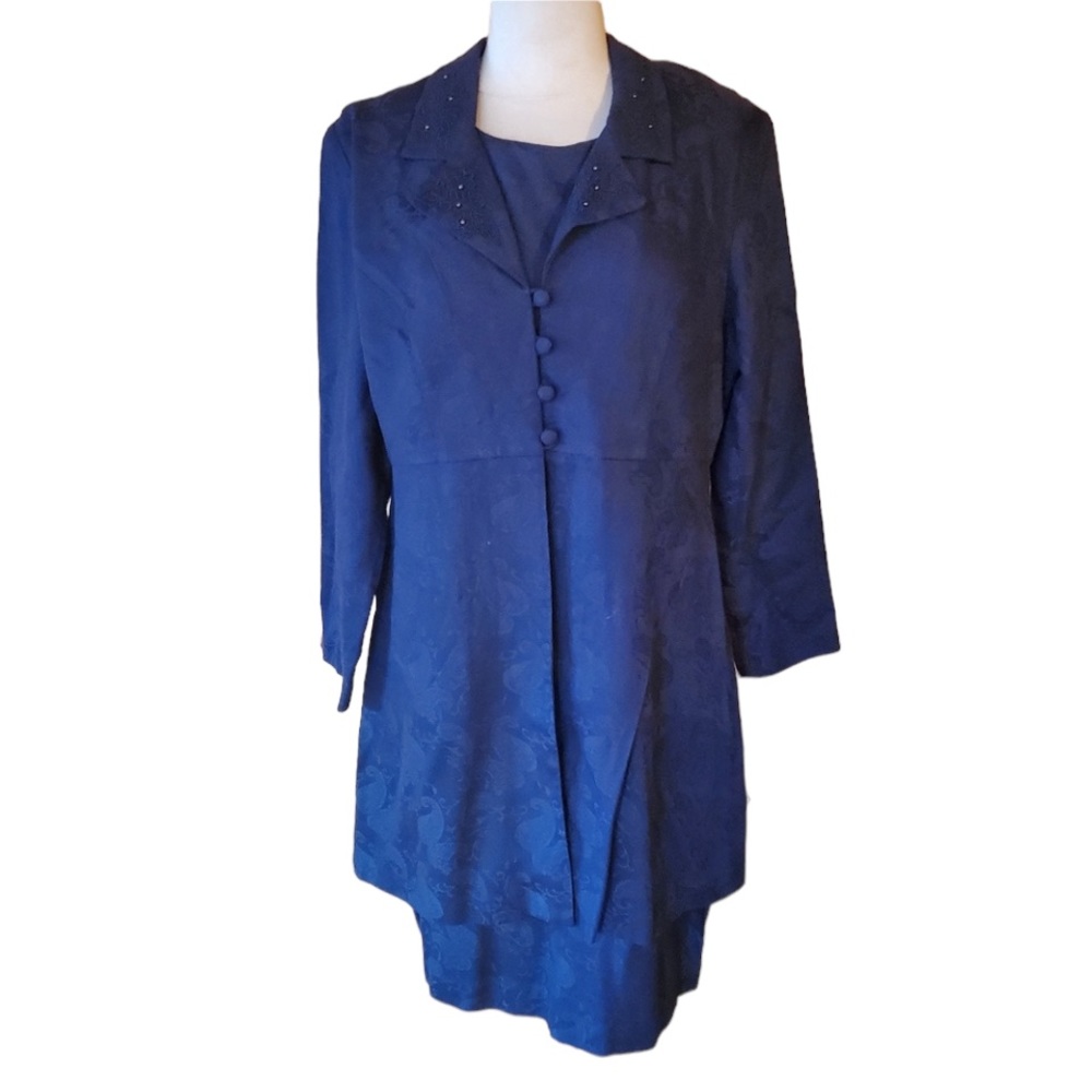 1980s Karin Stevens‎ Navy Beaded Career Dress